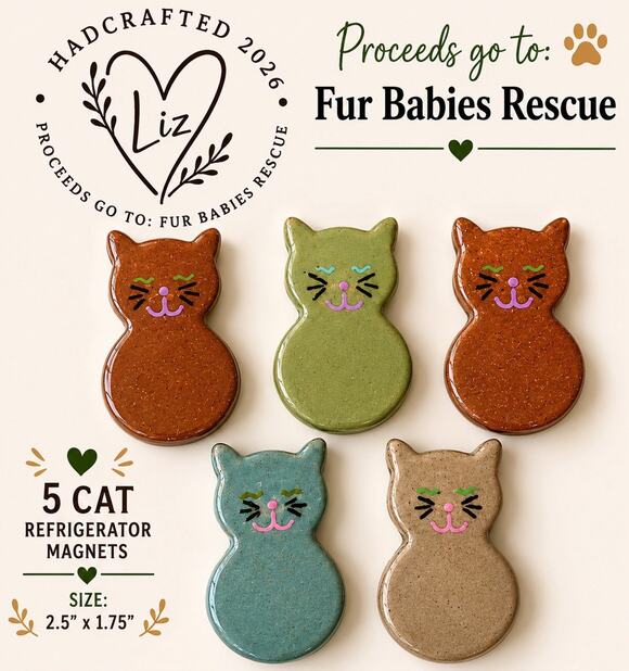Liz Other - Refrigerator Magnet Handcrafted Cat Pottery Set Of 5 NC Potter Liz
